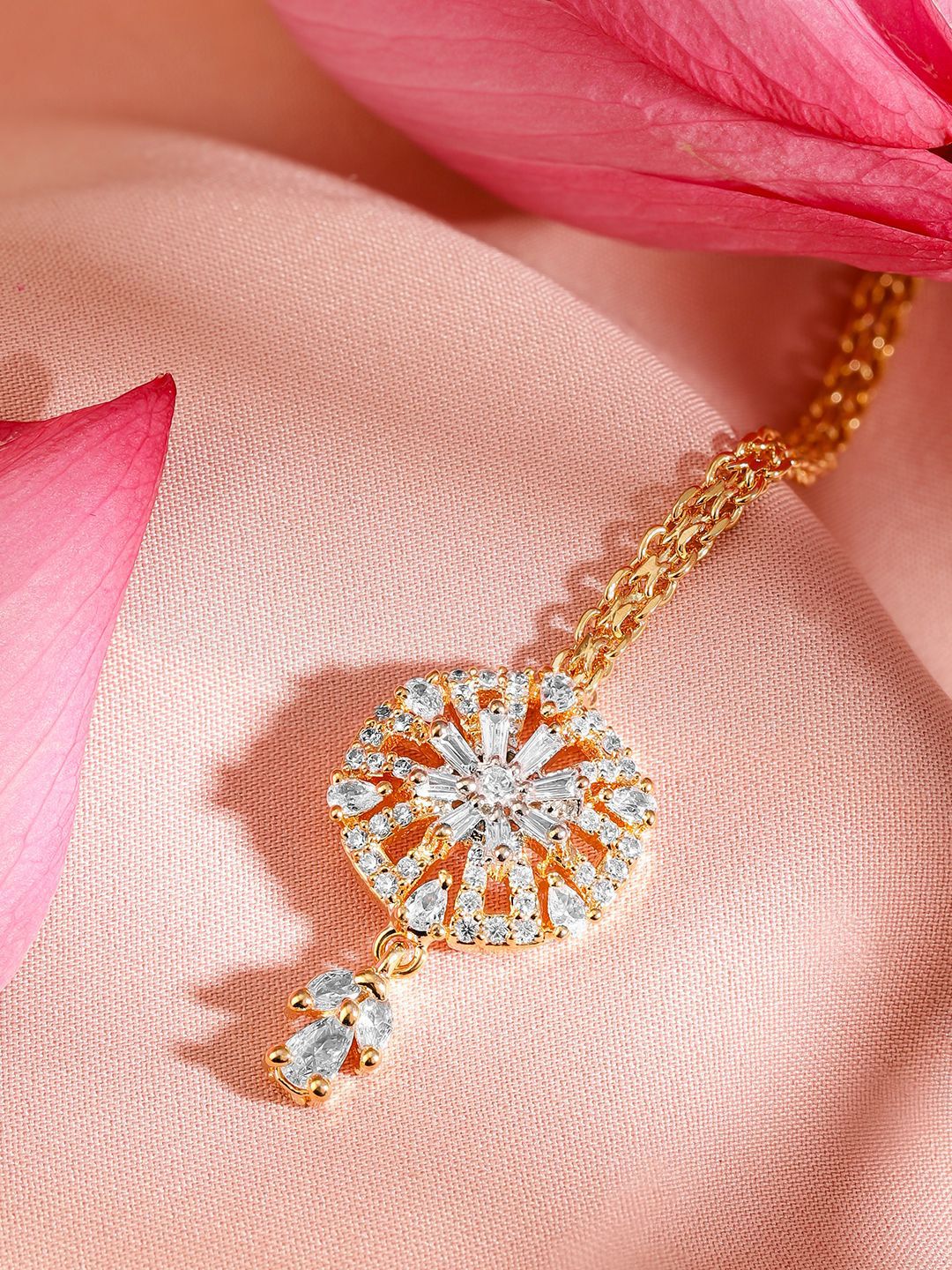 Dhiyona RJ Women's 22K Gold-Plated White Cubic Zirconia Studded Maang Tikka