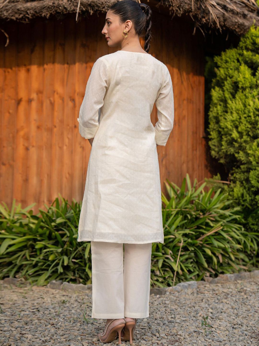 Floral Printed Round Neck A-LIne Pure Cotton Kurta WIth Trousers