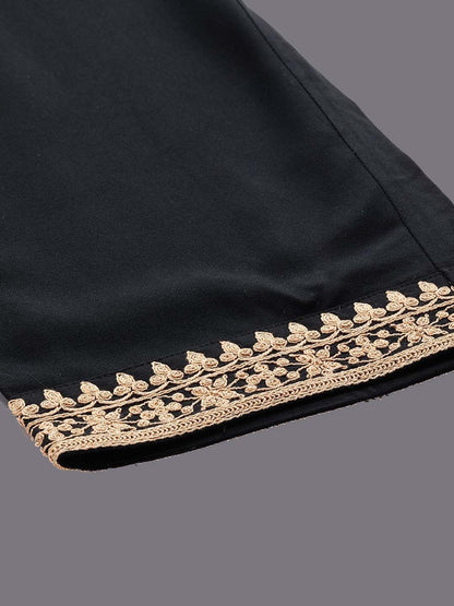 Floral Embroidered V-Neck Three-Quarter Sleeves Straight Velvet Kurta Set