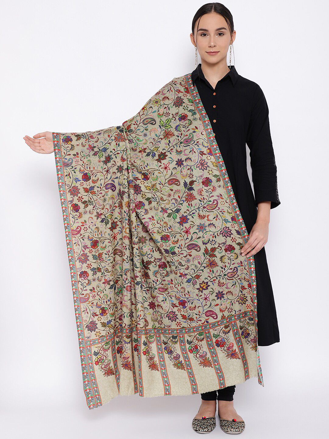 Dhiyona PA Women Embroidered Pure Wool Kalamkari Shawl