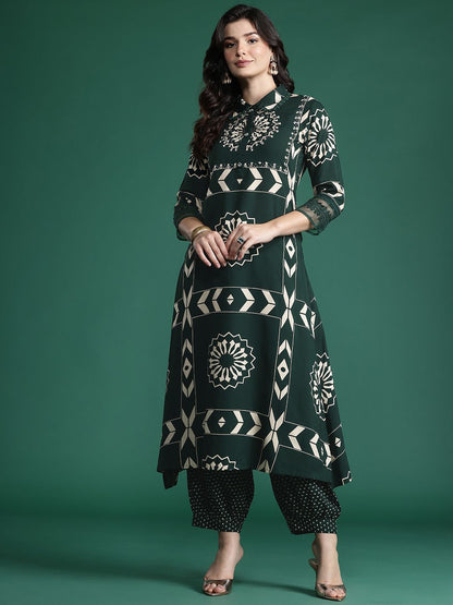Dhiyona IE Floral Printed Sequinned Kurta with Trousers