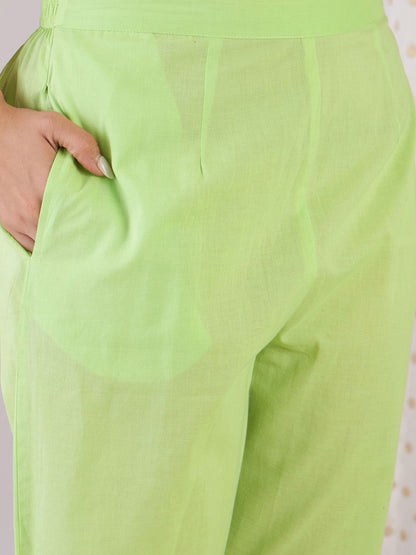 Dhiyona IE Floral Printed V-Neck Pure Cotton Straight Kurta With Trousers