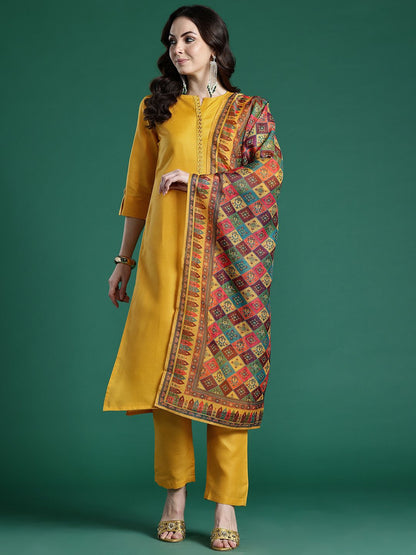 Ethnic Motifs Embroidered Regular Kurta with Trousers & Dupatta