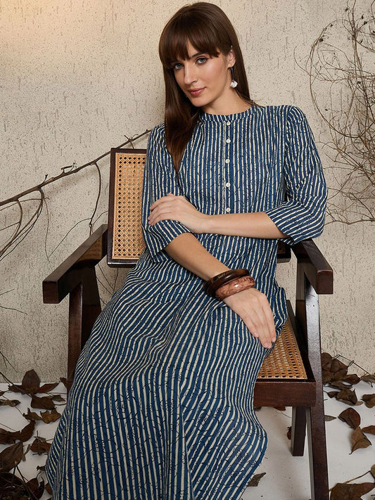 Dhiyona IE Women Printed Mandarin Collar Cotton Top and Trousers Co-Ords