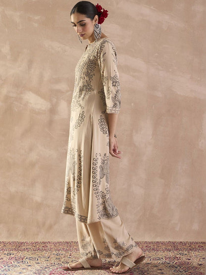 Women Ethnic Motifs Printed Regular Sequinned Kurta with Trousers