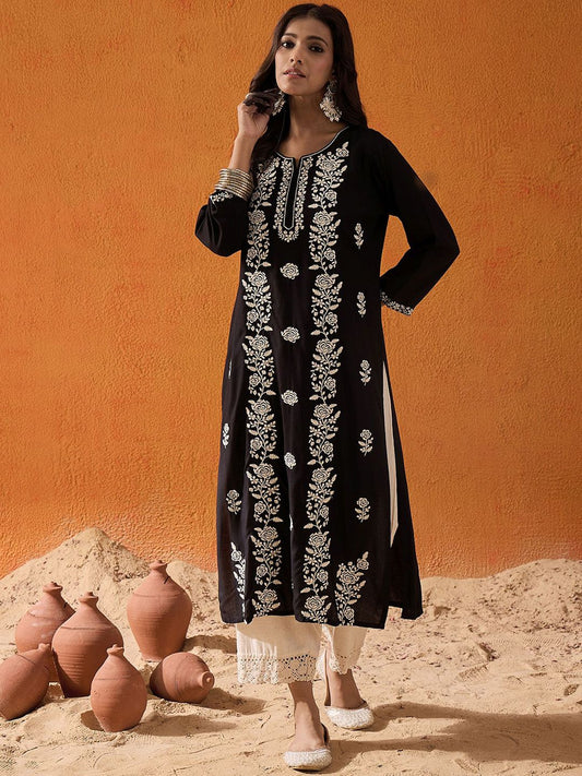 Dhiyona IE Floral Embroidered Straight Kurta