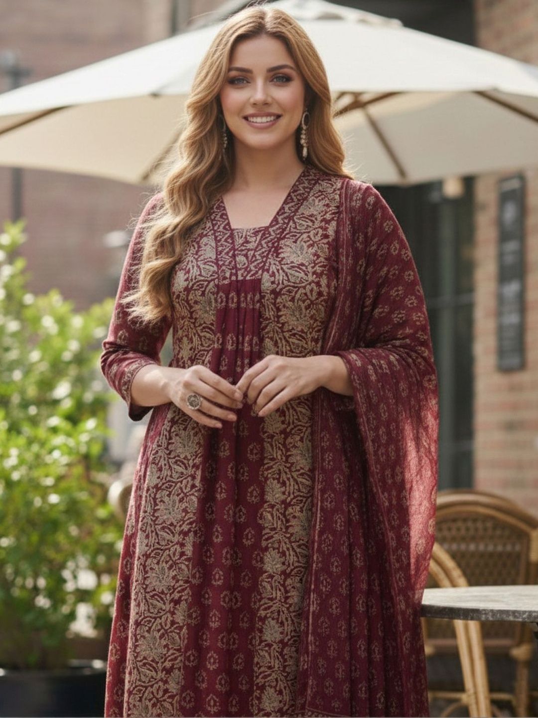 Dhiyona KL Women Ethnic Motifs Printed Regular Kurta with Trousers & With Dupatta