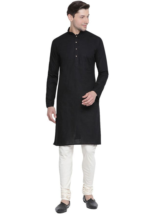 Men's Black Cotton Linen Straight Kurta Pyjama Set