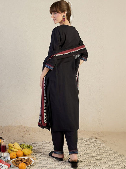 Women Ethnic Motifs Embroidered Regular Thread Work Pure Cotton Kurta with Trousers & With Dupatta