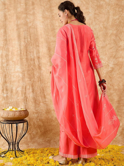 Ethnic Motifs Printed Straight Liva Kurta with Palazzos & Dupatta