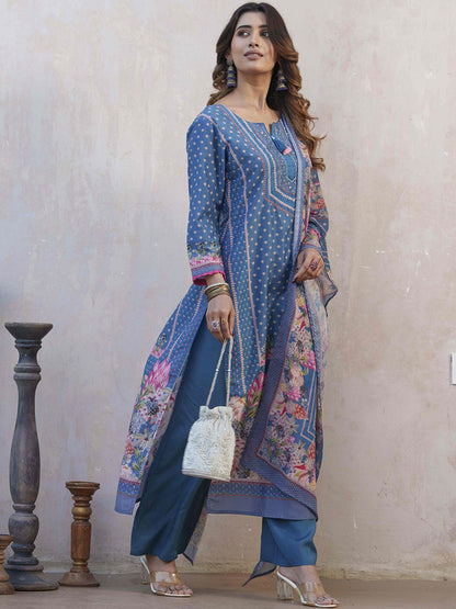 Dhiyona SN Women's Floral Printed Straight Kurta With Palazzos & Dupatta