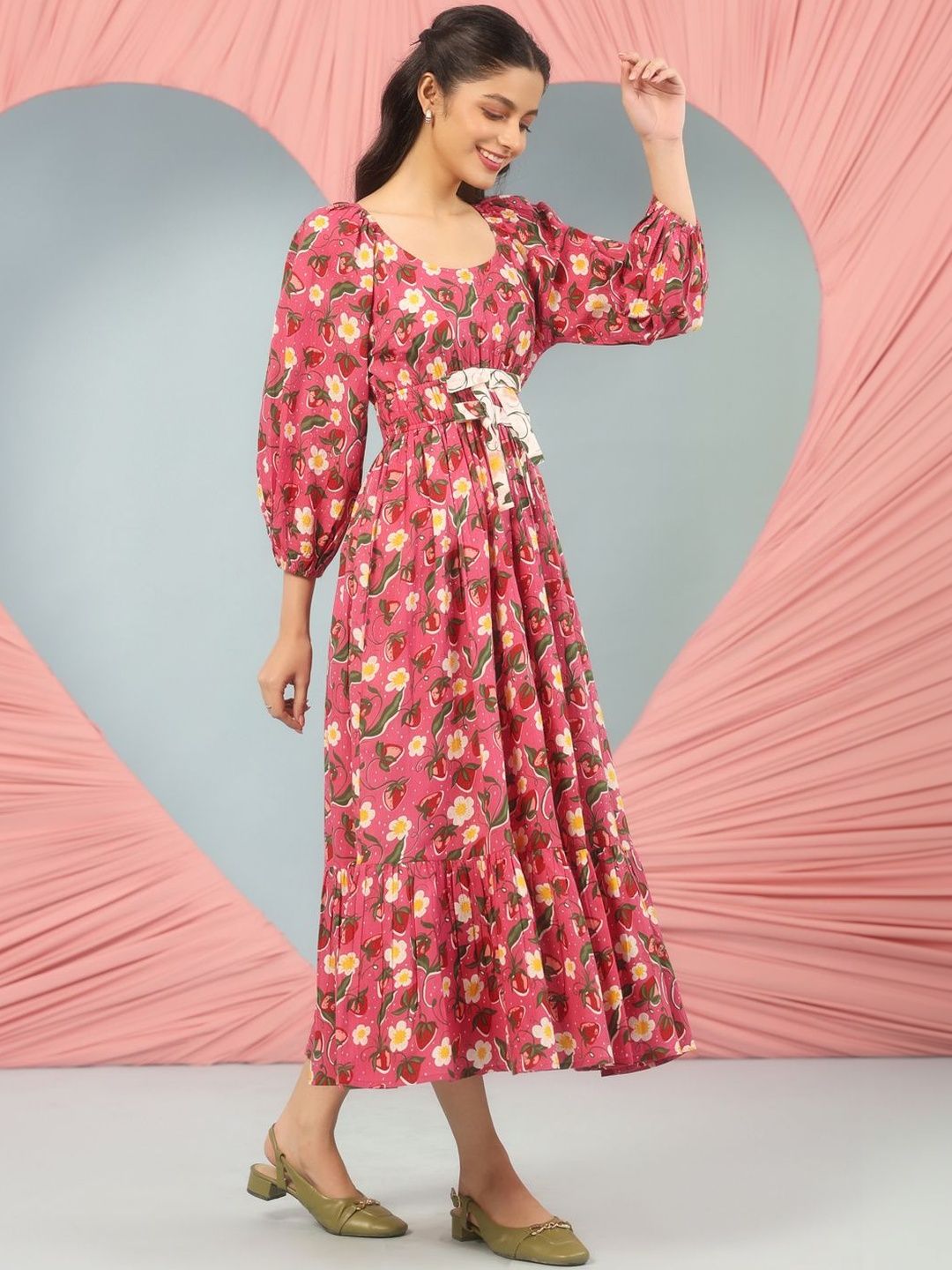 Dhiyona AY Women's Printed Cotton Fit & Flared Ethnic Dresses
