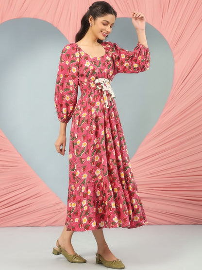 Dhiyona AY Women's Printed Cotton Fit & Flared Ethnic Dresses