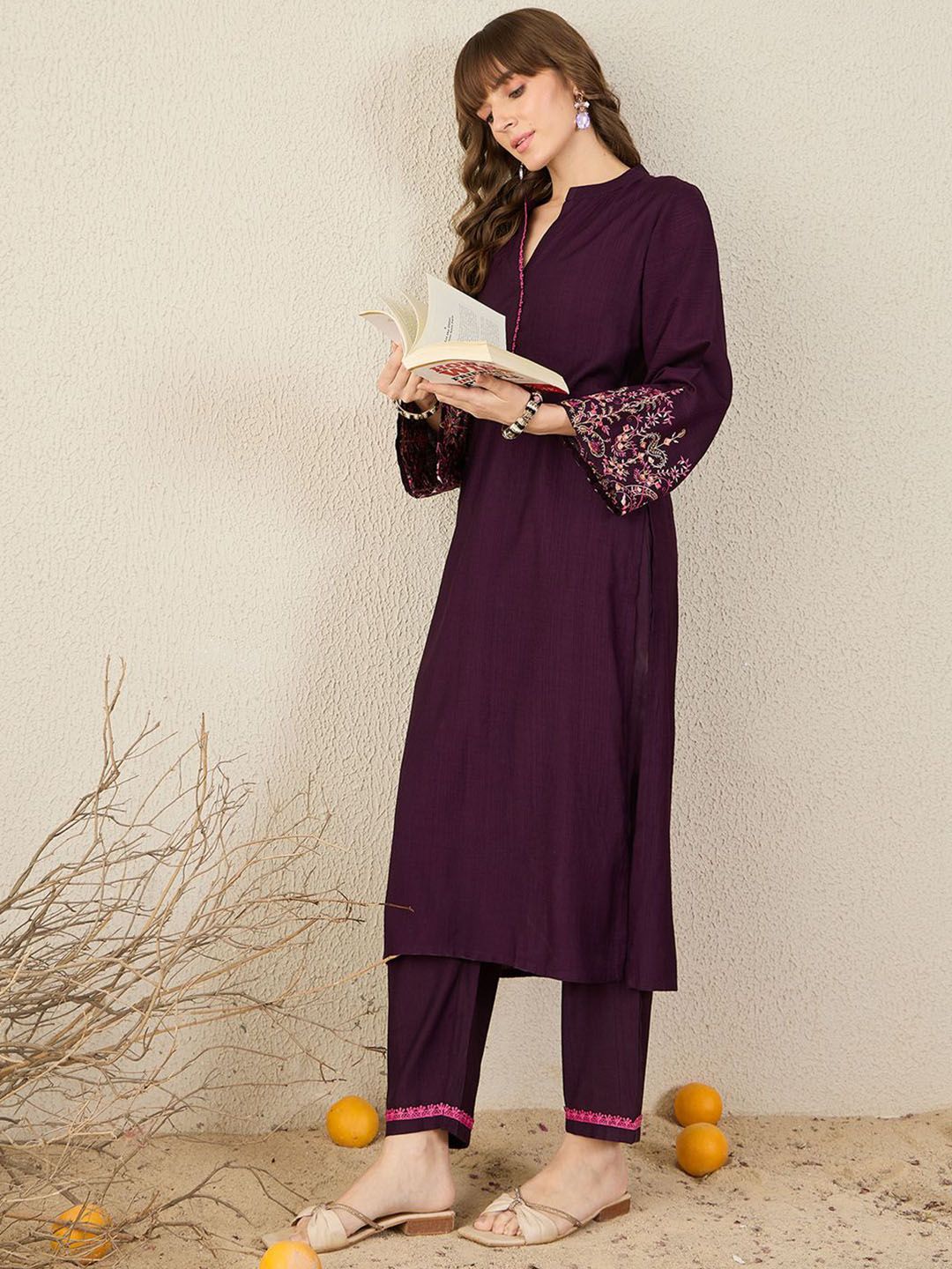 Dhiyona IE Embroidered Mandarin Collar Tunic With Trouser