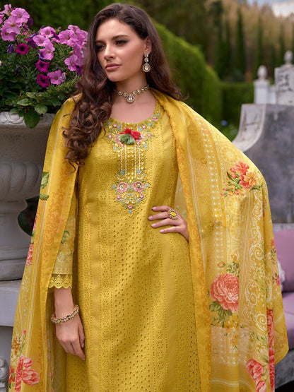 Women Floral Embroidered Thread Work Kurta with Trousers & With Dupatta