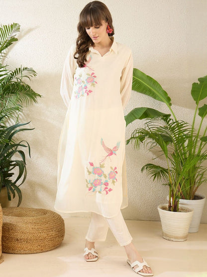 Women Ethnic Motifs Embroidered Regular Thread Work Pure Cotton Kurta with Trousers
