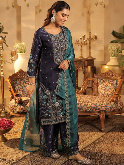 Women Ethnic Motifs Embroidered Kurta with Palazzos & Dupatta