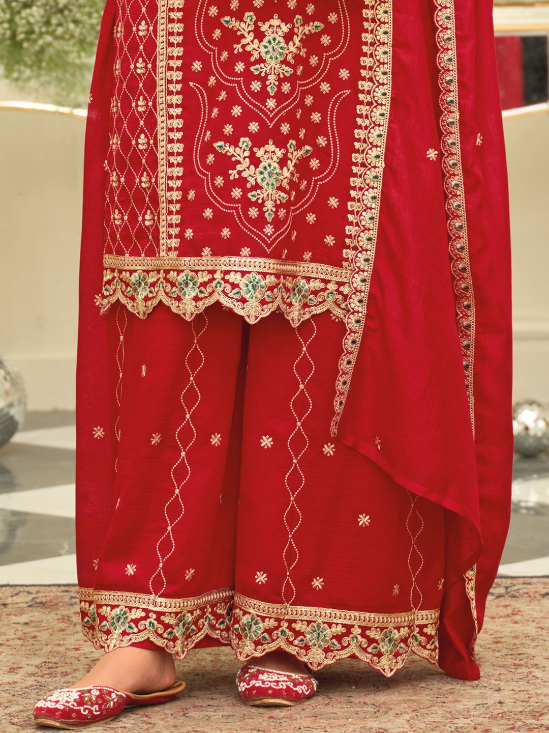 Women Ethnic Motifs Embroidered Kurta with Palazzo & Dupatta