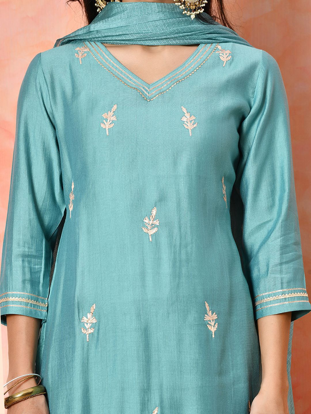 Dhiyona SN Women's Solid Embroidered Kurta with Trousers & Dupatta