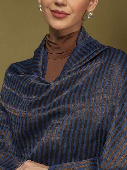 Dhiyona PA Zargul Striped Woven Design Zari Reversible Woolen Shawl