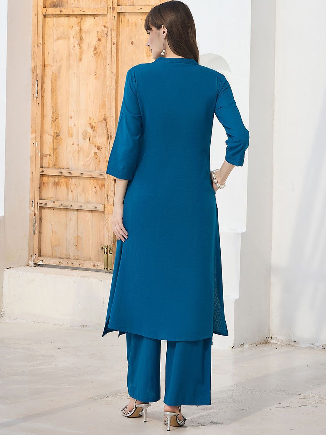 Women Ethnic Motifs Embroidered Regular Pure Cotton Kurta With Palazzos