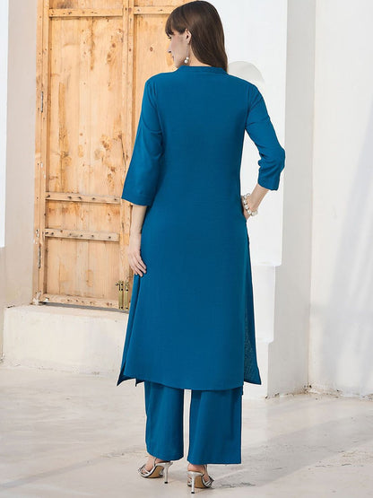 Women Ethnic Motifs Embroidered Regular Pure Cotton Kurta With Palazzos