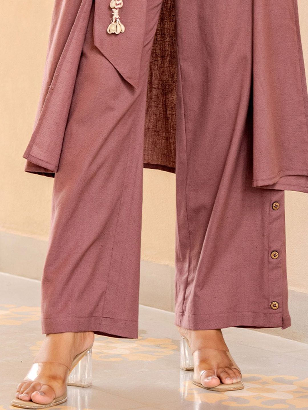 Women Solid Cotton Top with Palazzo & Jacket