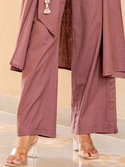 Women Solid Cotton Top with Palazzo & Jacket