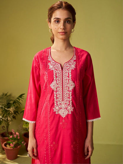 Women Ethnic Motifs Embroidered Regular Thread Work Kurta with Trousers & With Dupatta