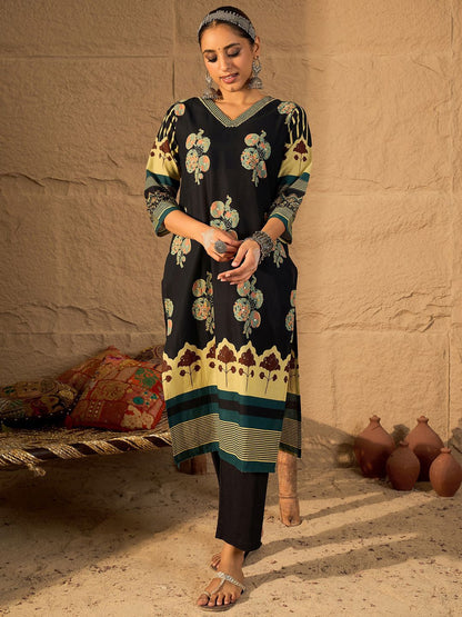 Women Floral Printed Pure Cotton Kurta with Trouser & Dupatta