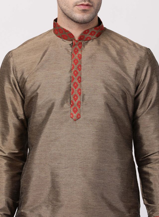 Men's Maroon Silk Blend Pathani Kurta and Dhoti Set