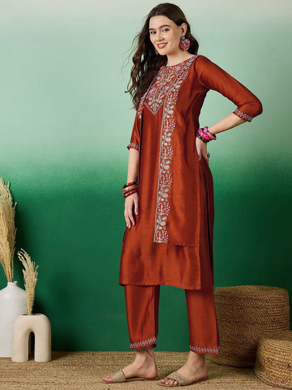 Dhiyona SN Women's Embroidered Straight Kurta Set With Shrug