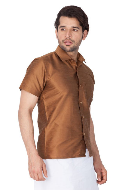 Men's Coffee Silk Blend Straight Ethnic Shirt