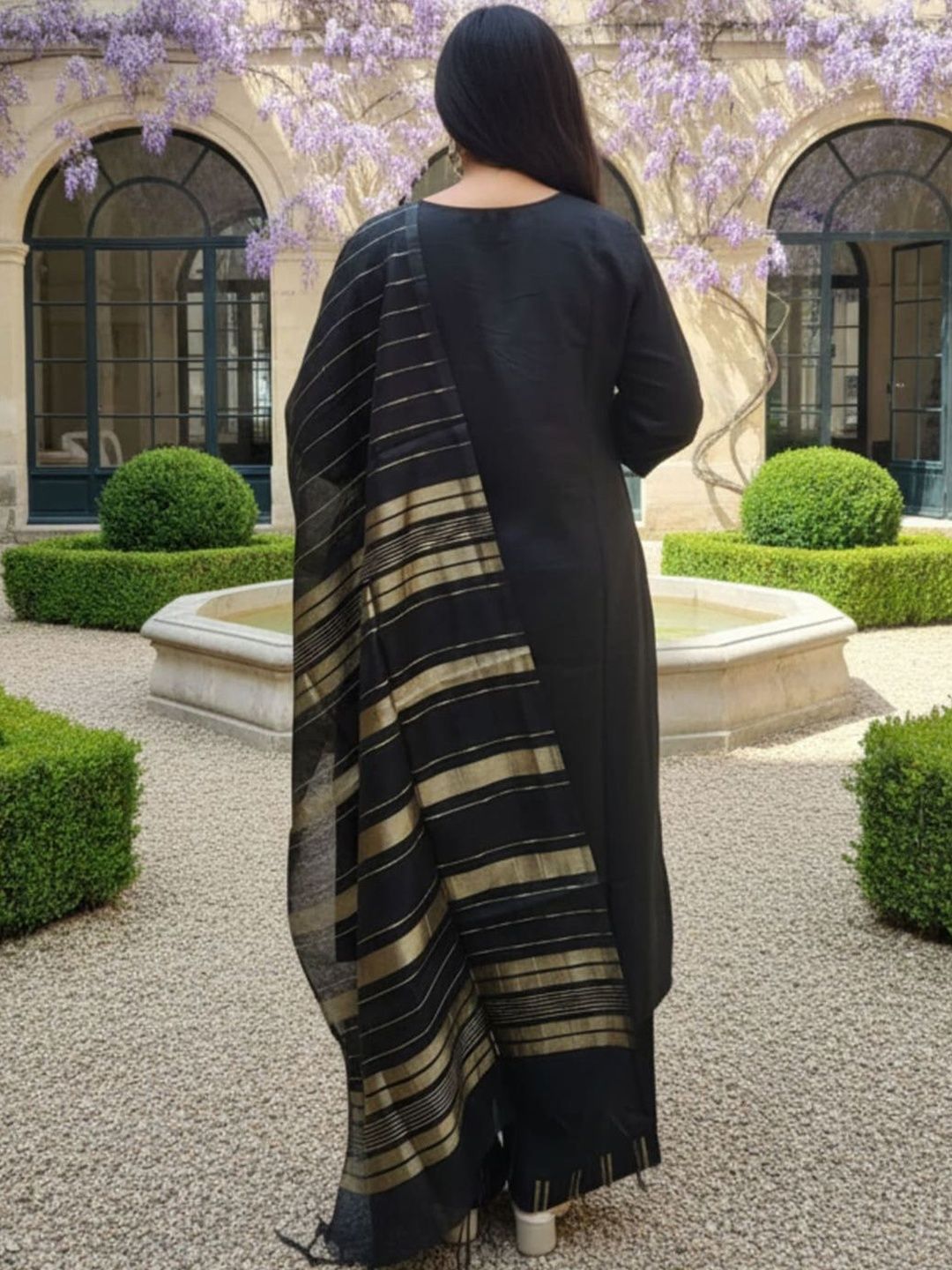 Women Ethnic Motifs Embroidered Regular Thread Work Pure Cotton Kurta with Palazzos & With Dupatta