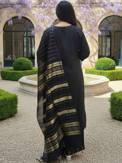 Women Ethnic Motifs Embroidered Regular Thread Work Pure Cotton Kurta with Palazzos & With Dupatta