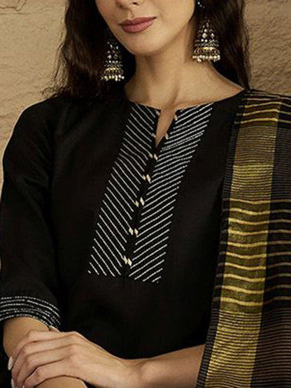 Dhiyona VA Women's Striped Self Design Kurta with Trouser & Dupatta