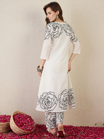 Dhiyona IE Printed Pure Cotton A-Line Tunic With Trousers Co-Ords
