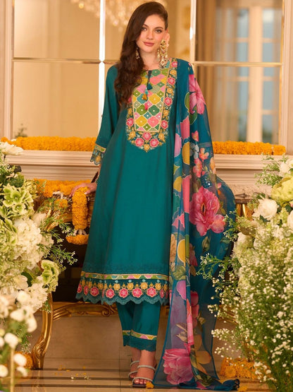 Women Floral Embroidered Kurta with Trousers & Dupatta