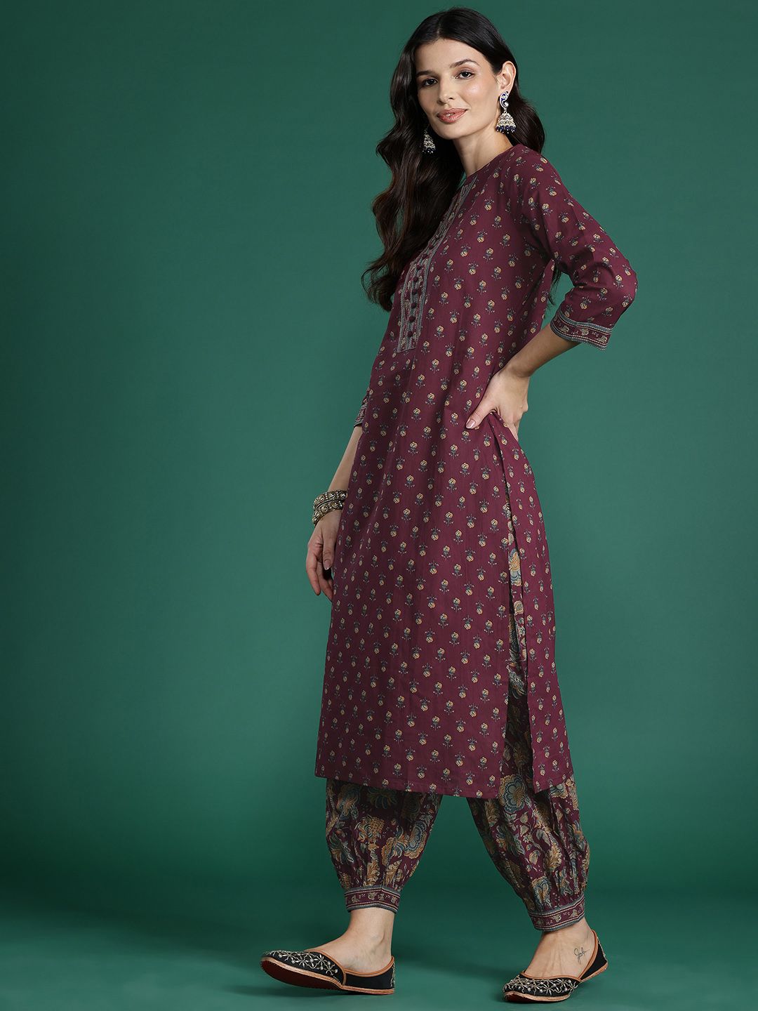 Dhiyona IE Floral Printed Pure Cotton Kurta With Salwar & Dupatta