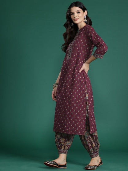 Dhiyona IE Floral Printed Pure Cotton Kurta With Salwar & Dupatta