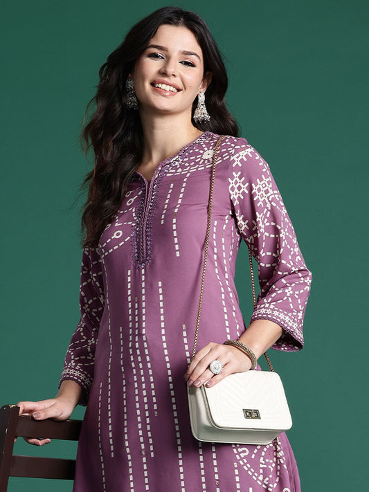 Dhiyona IE Printed Beads & Stones Kurta with Palazzos