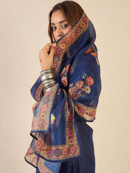 Notch Neck Straight Kurta With Trousers & Dupatta