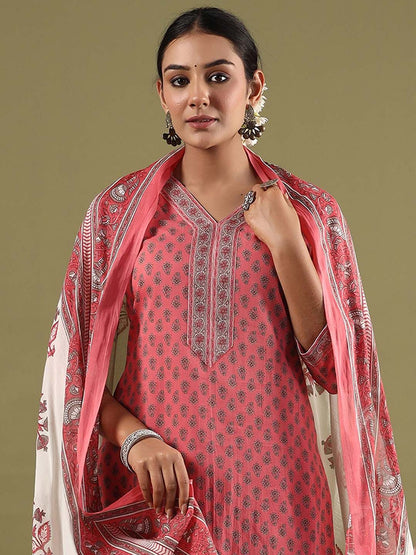 Dhiyona IE Ethnic Motifs Printed Pure Cotton Straight Kurta With Salwar & Dupatta