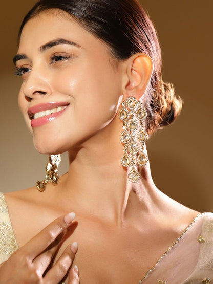 Dhiyona RJ Women's 22K Gold Plated White Cubic Zirconia Studded Cascading Chandelier Earrings