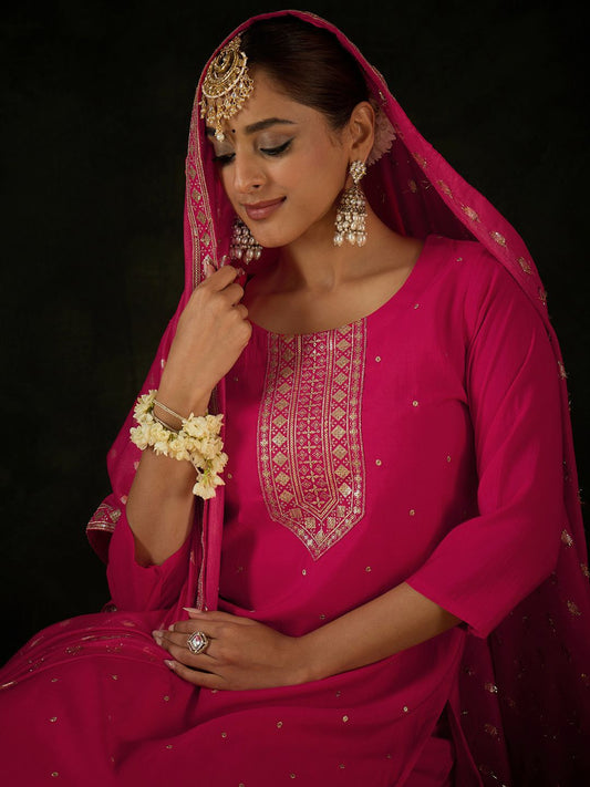 Women Ethnic Motifs Embroidered Regular Sequinned Kurta with Trousers & With Dupatta