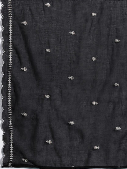 Floral Embroidered Pure Cotton Kurta with Trousers & Dupatta