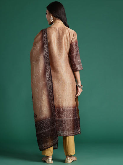 Bandhani Printed Thread Work Kurta with Trousers & With Dupatta