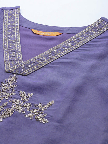 Dhiyona IE Floral Embroidered Sequinned Kurta With Trousers & Dupatta
