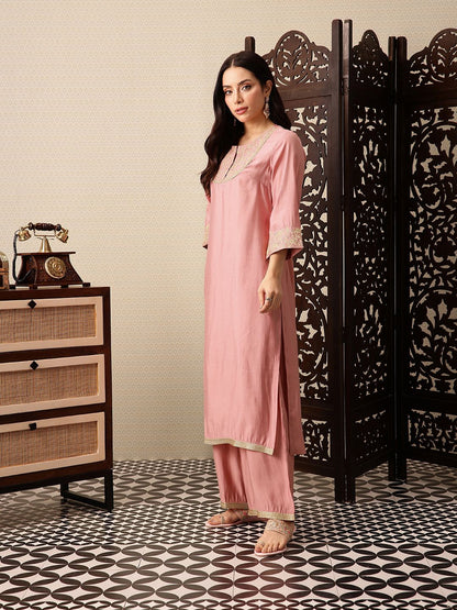 Dhiyona PD Women Floral Yoke Design Thread Work Kurta with Palazzos & Dupatta