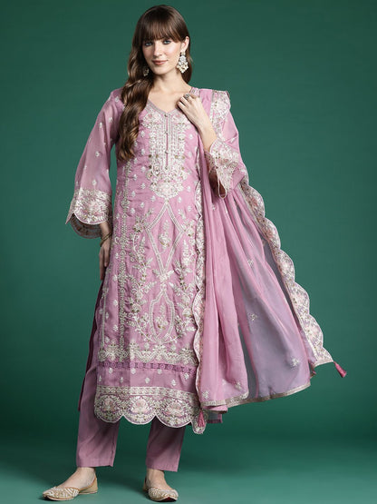 Ethnic Motifs Embroidered Sequinned Kurta With Trousers & Dupatta